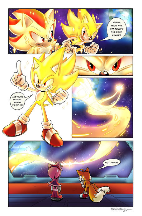 Super Sonic v. Super Shadow short Pg 1 @NatalieHaines. 2022.